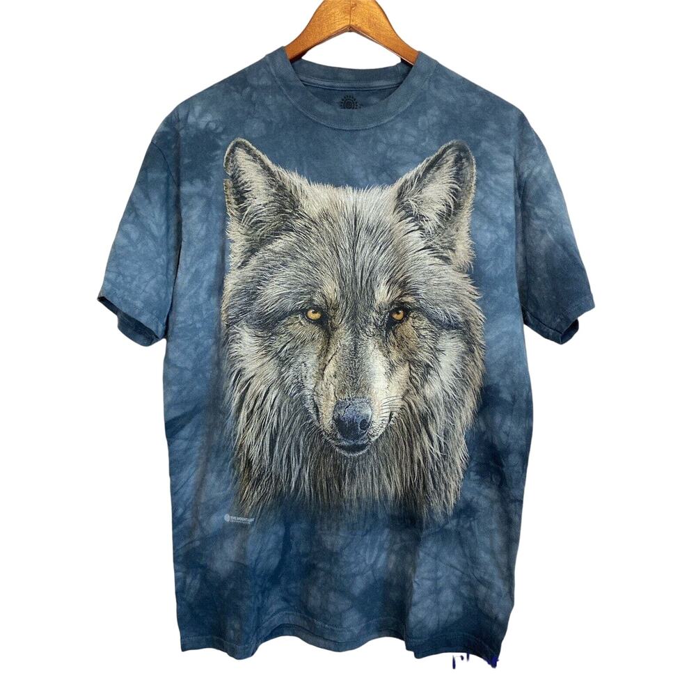 The Mountain Warrior Wolf Blue Tie Dye Tee Shirt Size L S/Sleeve by Paul Jeremy